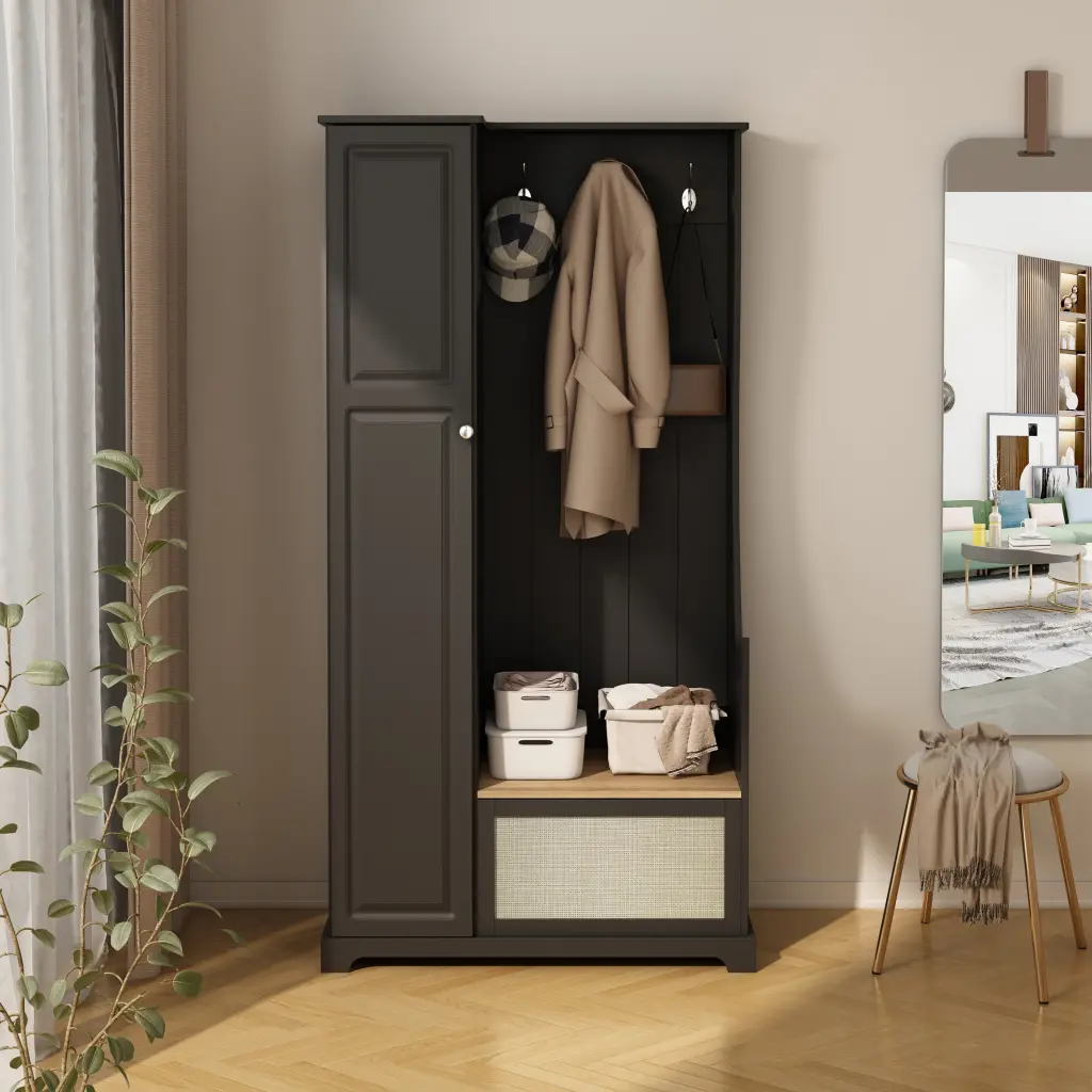 Hall Tree Bench Storage Cabinet Living Room Entryway Organizer rnb
