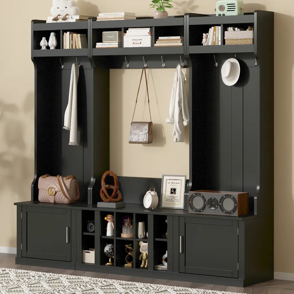 Wide Design Hall Tree Storage And Bench 4 1 Multi Practical Entryway Furniture rnb