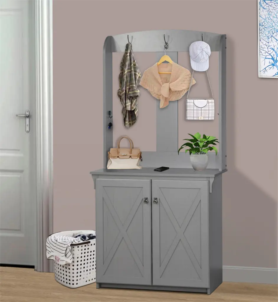 Sophisticated Cape Cod Gray Hall Tree Bench and Storage Cabinet singularity
