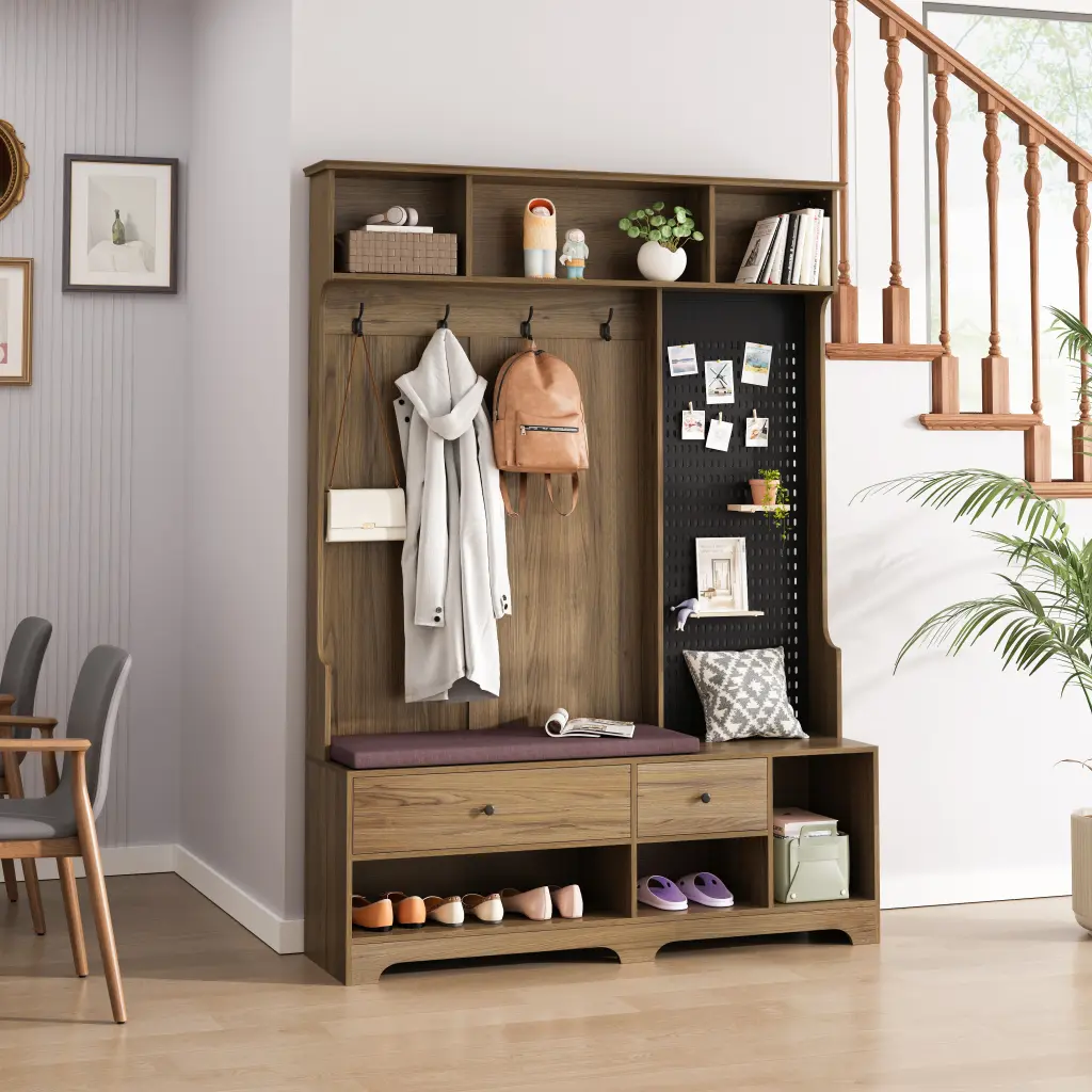 Multi Purpose Hallway Hall Tree Removable Linen Cushioned Entryway Bench spribung
