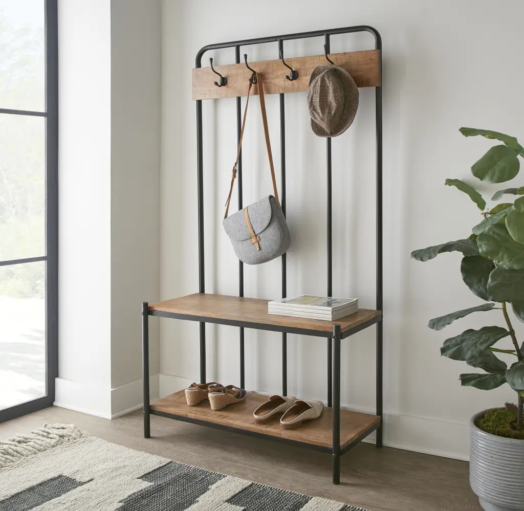Camino Hall Tree Dark Brown Dark Brown Wood - Entryway Storage Bench steve silver furniture