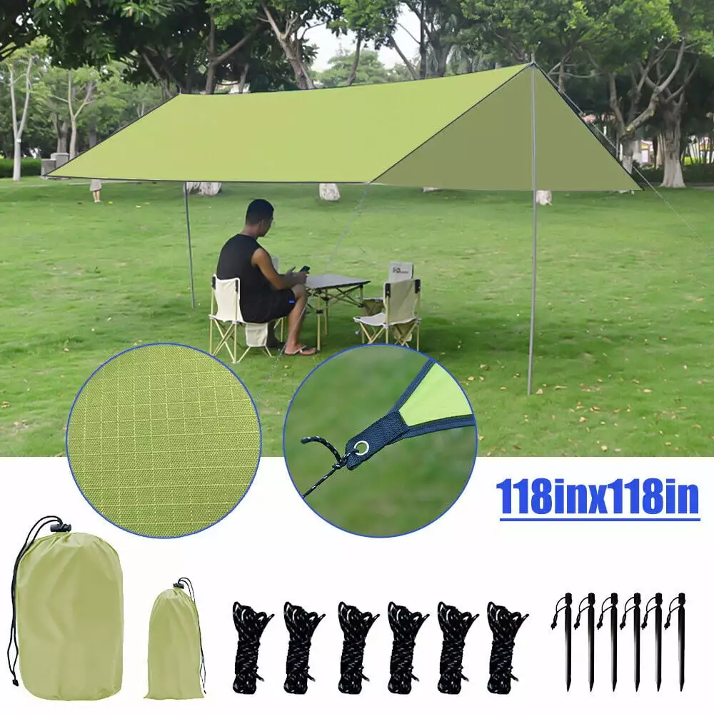 Hammock Tarp 10x10ft Camping Hammock Tent Rain Tarp Camping Hammock Easy Set Up Including Tent Stakes and Carry Bag Green