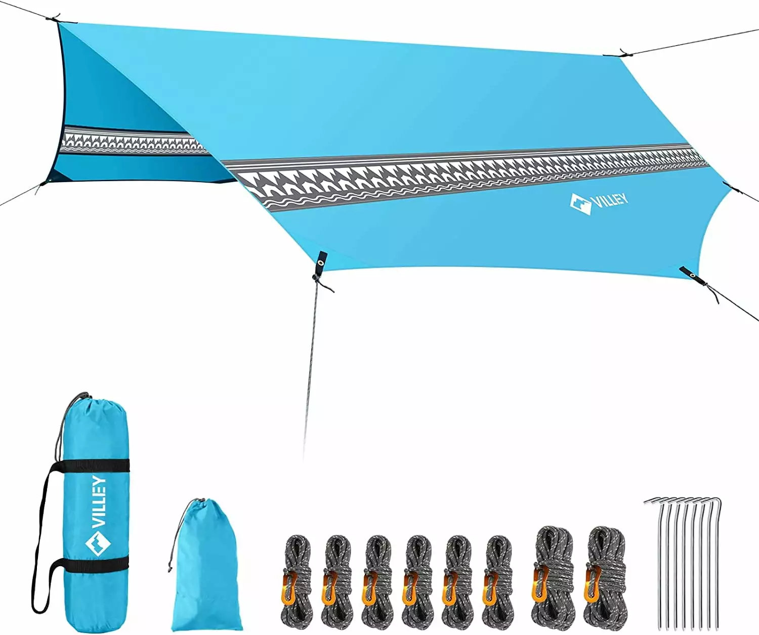 VILLEY Waterproof Hammock Tent Rain Fly Octagonal Camping Tarp Sun Shelter Stakes Ropes Carry Bag