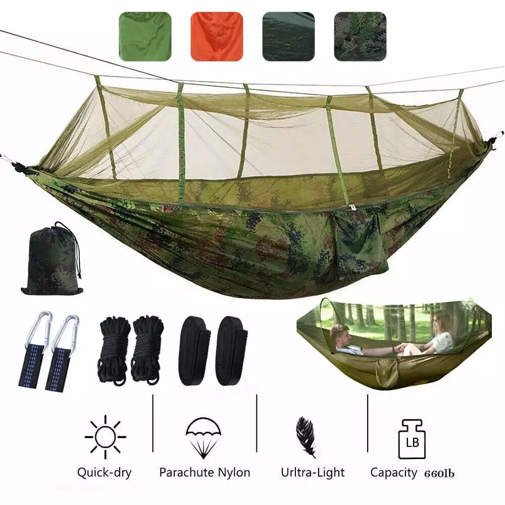 Bilot 660lbs Portable Double Person Camping Hammock Tent Mosquito Net - Hanging Bed