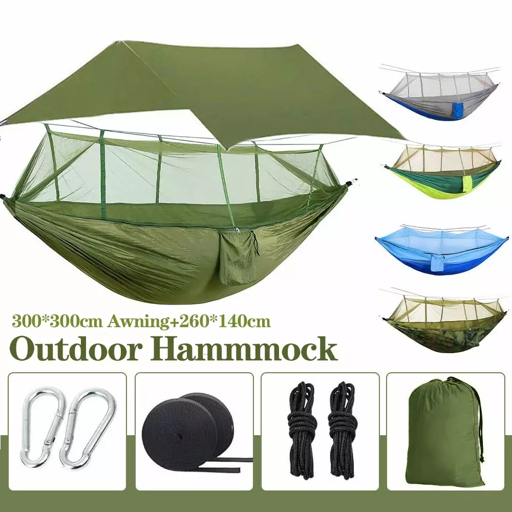 Camping Hammock Mosquito Net and Waterproof Canopy Awning Set Portable Outdoor Hammock Tent