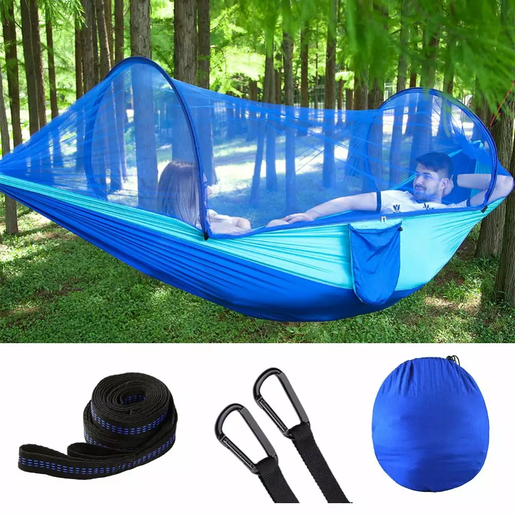Double Person Outdoor Camping Hanging Hammock Mosquito Net Quick-opening Nylon Parachute Cloth