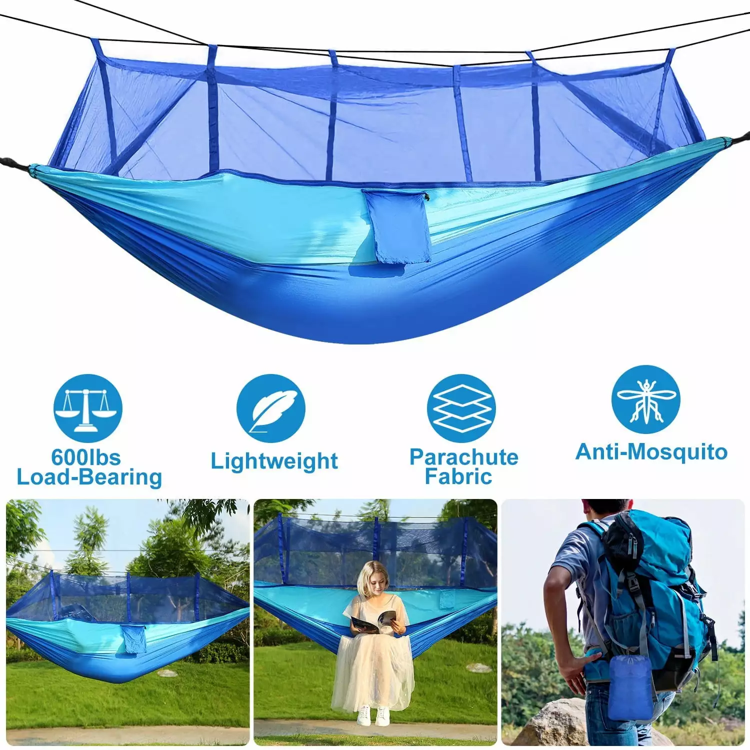 iMounTEK 600lbs Portable Double Person Camping Hammock Tent Mosquito Net Hanging Bed