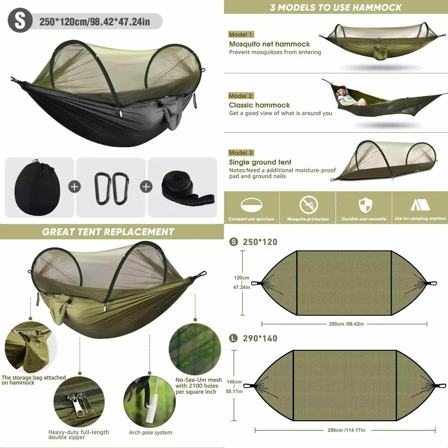 WESTTUNE 3 1 Camping Hammock Mosquito Mesh Automatic Quick Opening Nylon Hammock Outdoor