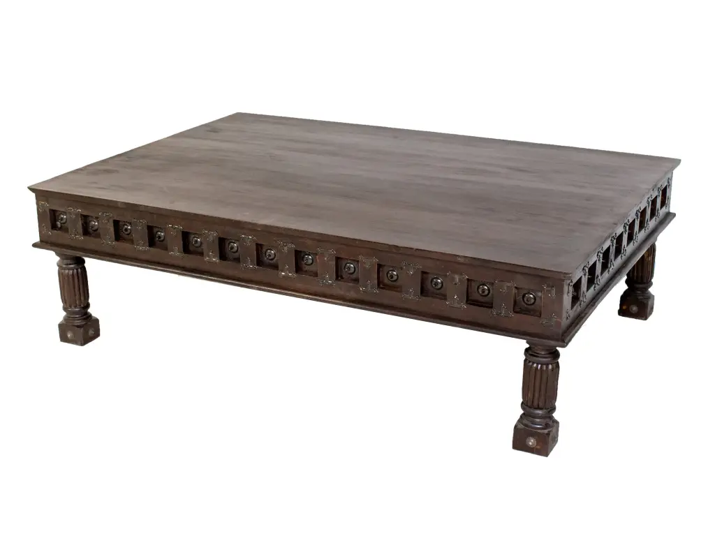Handcrafted Eclectic Solid Wood 64x44 Large Coffee Table Dark Brown Carved Cocktail Table Far Pavilions