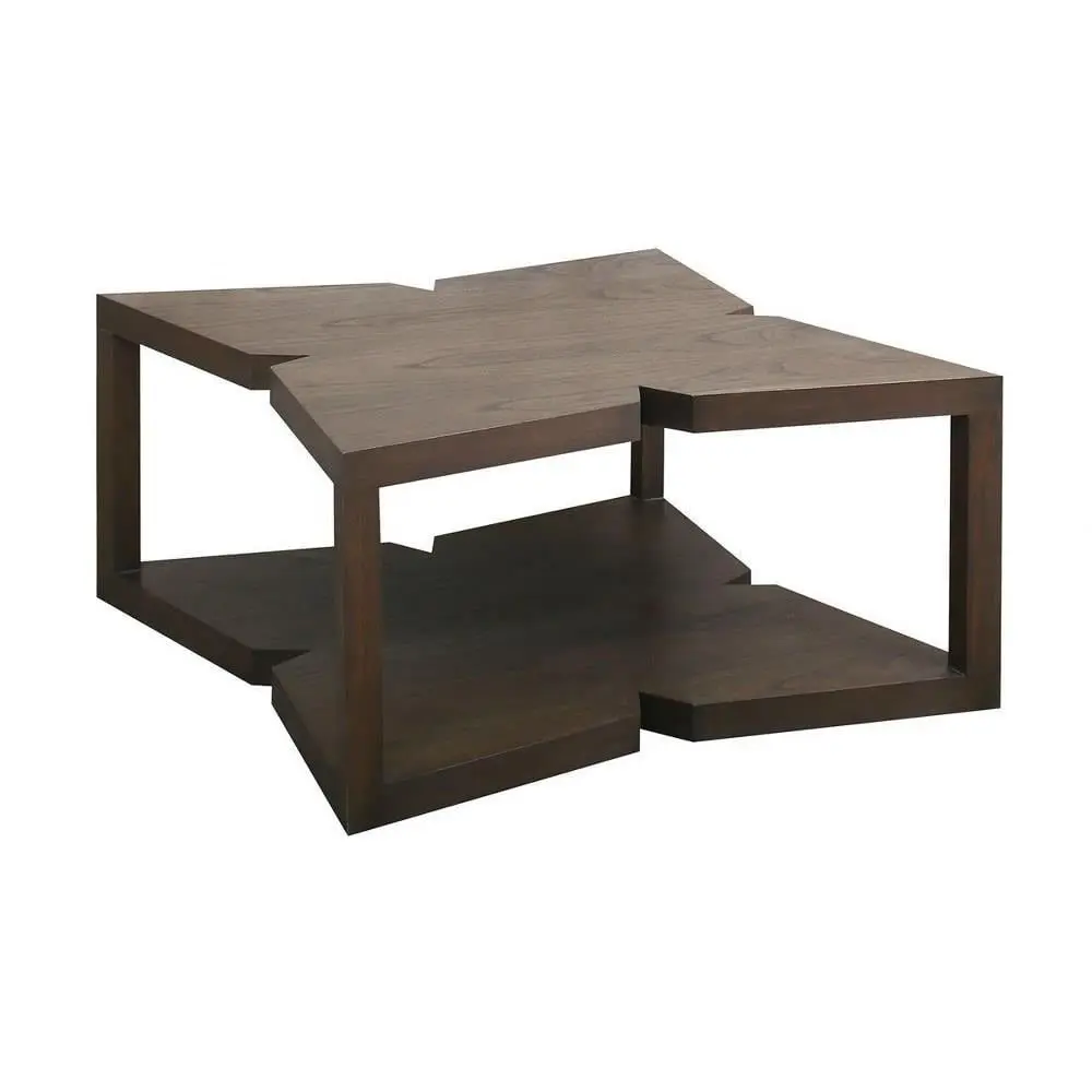 Handmade Mahogany and Wood Indoor Coffee Table Heritage Grey Stain Star Shape Top and Base 36 inches W and 18 inches H Bai...