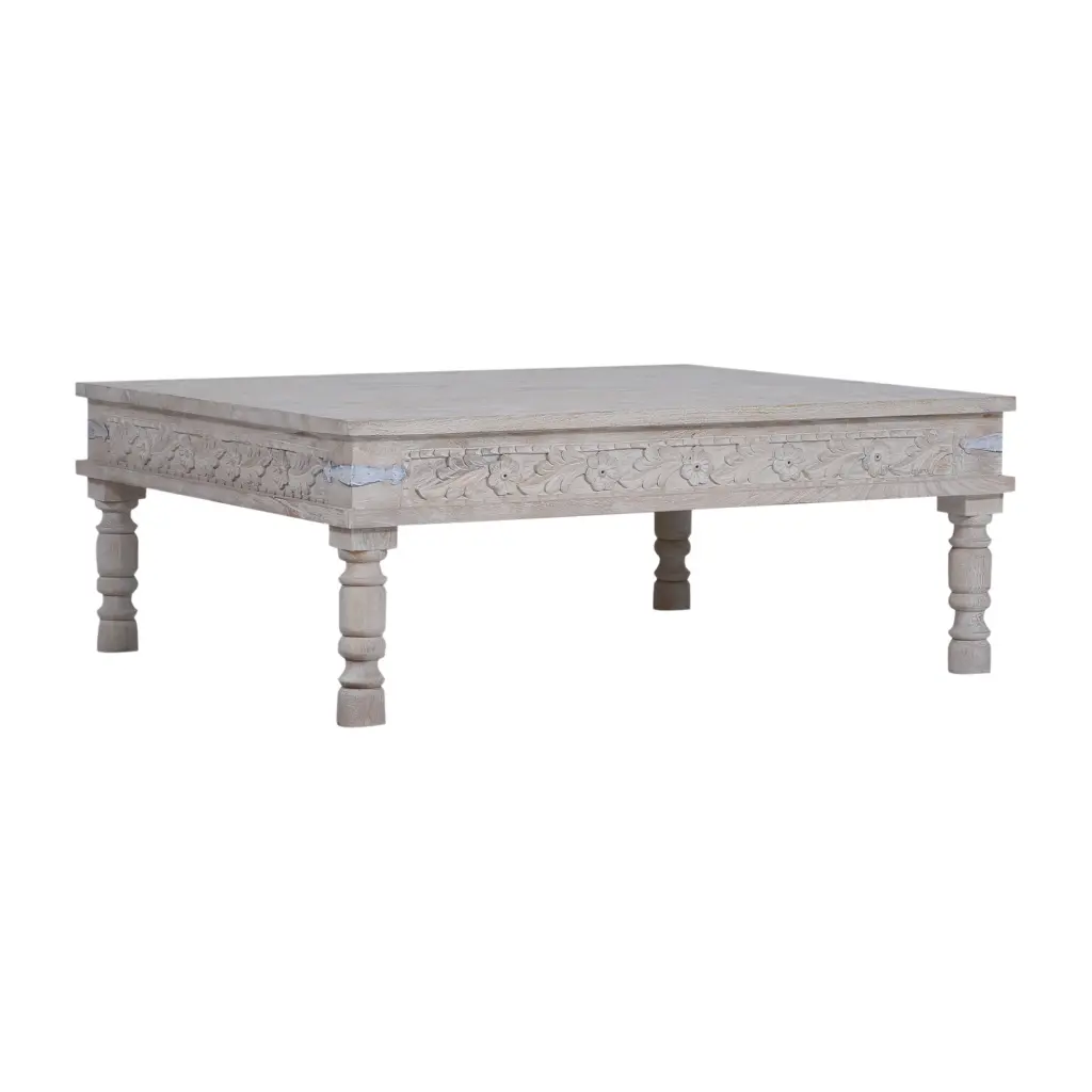 Maven Lane Emin Handmade Heritage Wooden Rectangular Coffee Table White Finish