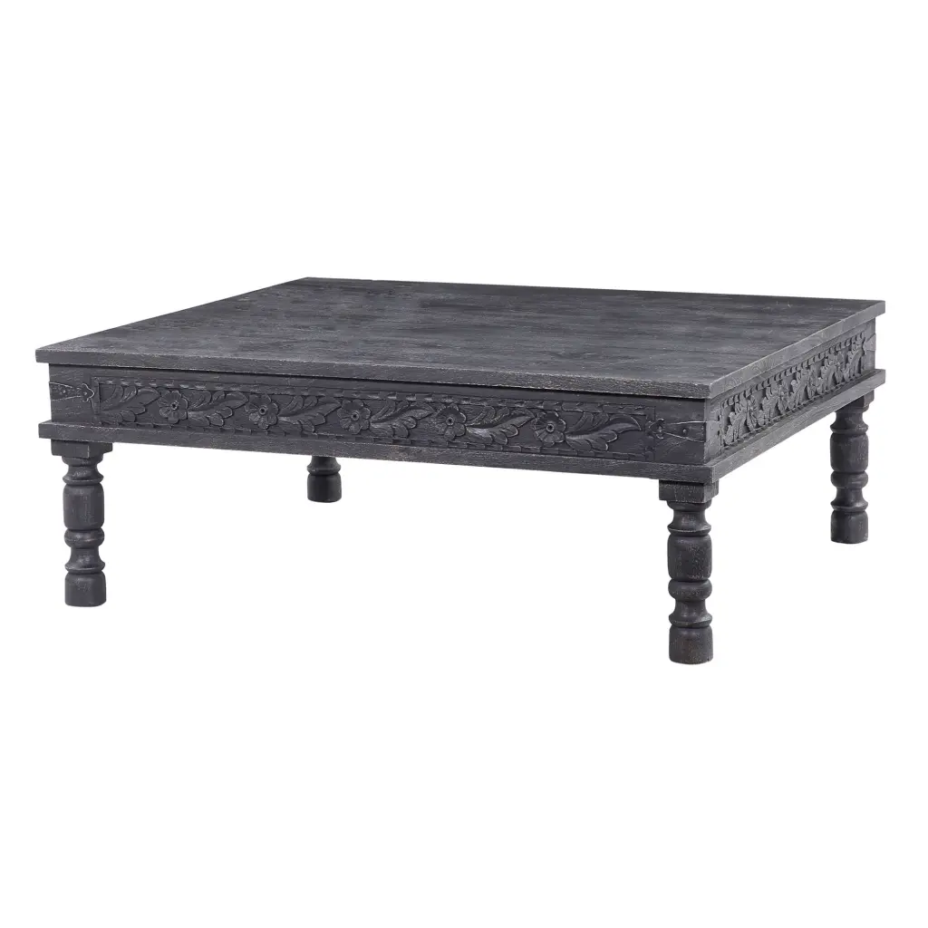 Maven Lane Emin Handmade Heritage Wooden Rectangular Coffee Table Black Finish
