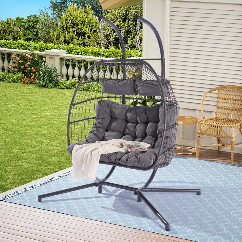 2 Person Outdoor Rattan Hanging Chair Patio Wicker Egg Chair deeray store