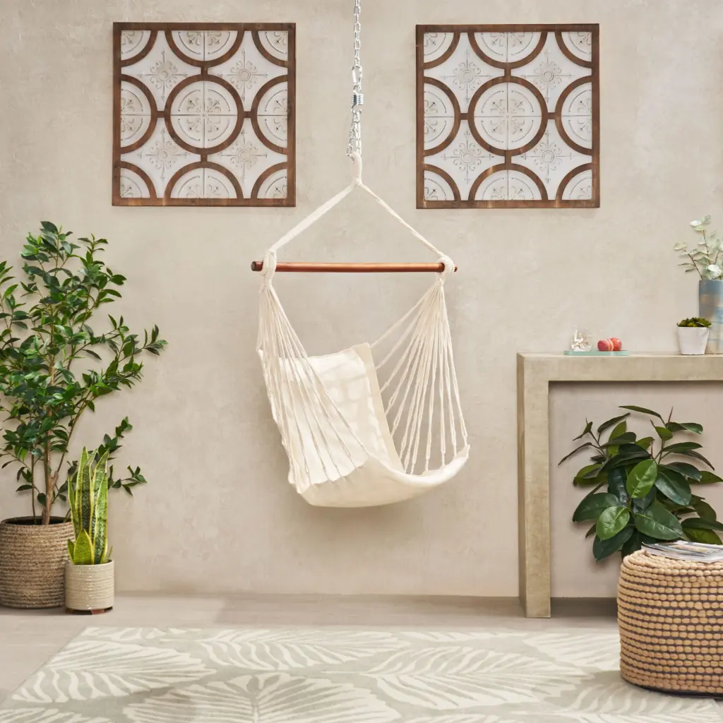 Griffith Hanging Chair - Cream Wood Material Swing Chair Indoor or Outdoor nh-cloudhouse