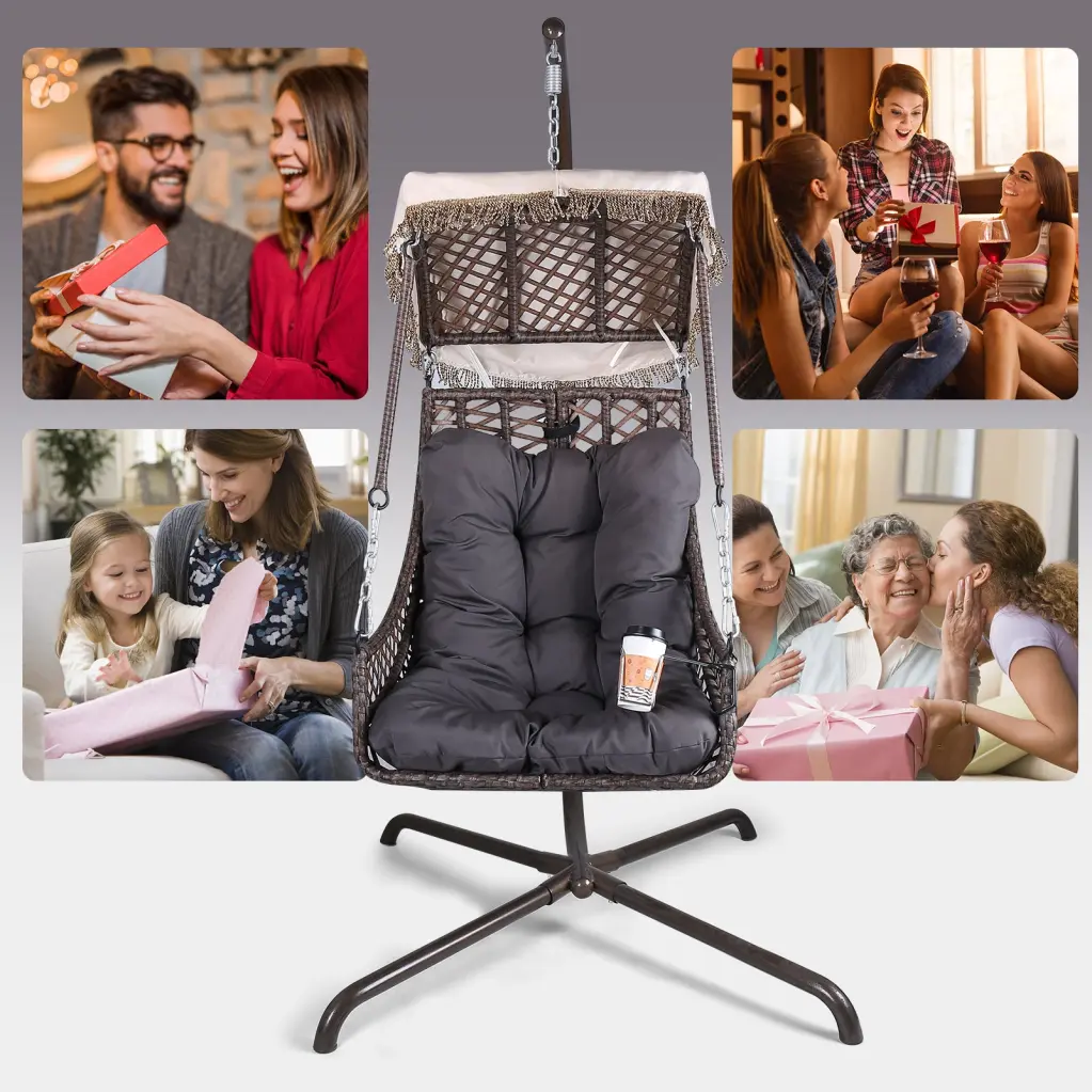 Swing Egg Chair Stand Indoor Outdoor, Wicker Rattan Frame 350Lbs Capacity w2707-original w1002 and w1132 stores-