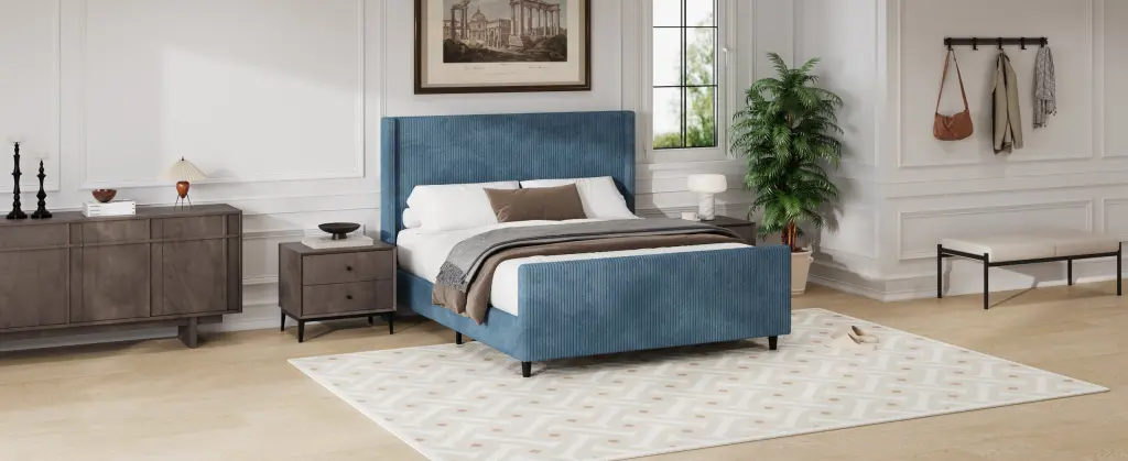 50.7 Inch High Headboard Corduroy Upholstered Bed Frame Vertical Stripes bed best