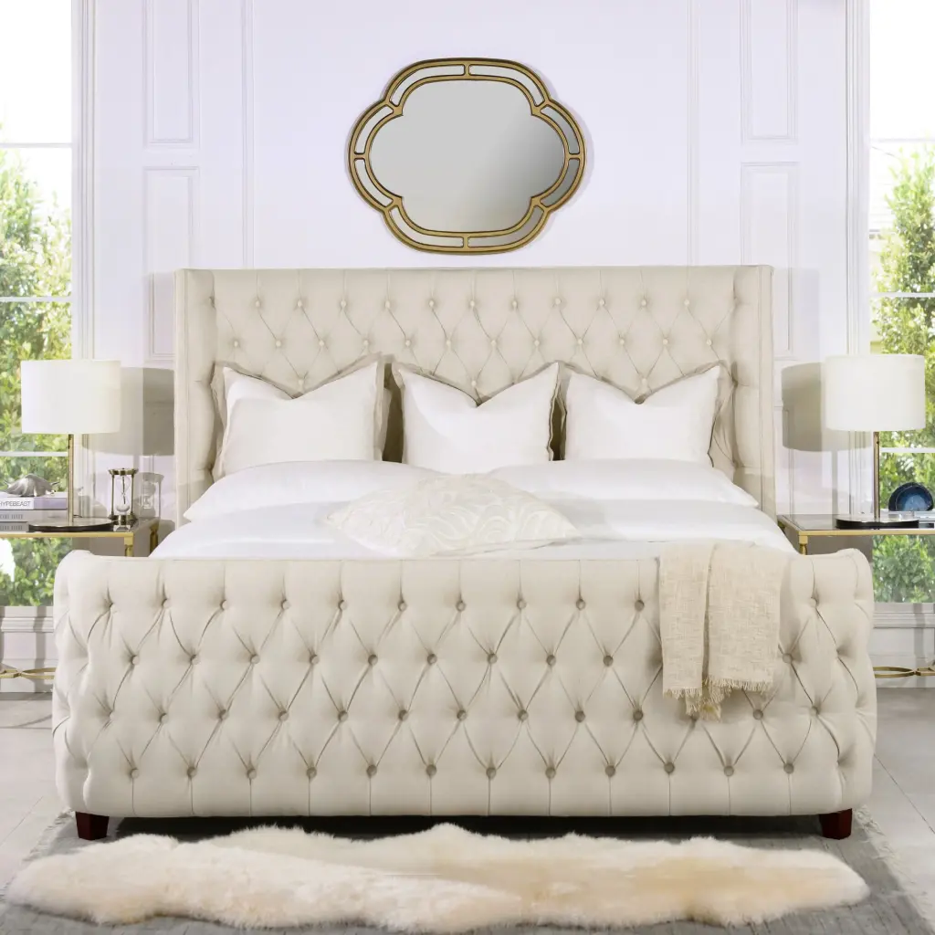 Brooklyn King Tufted Panel Bed Headboard and Footboard Set Light Beige jennifer taylor home