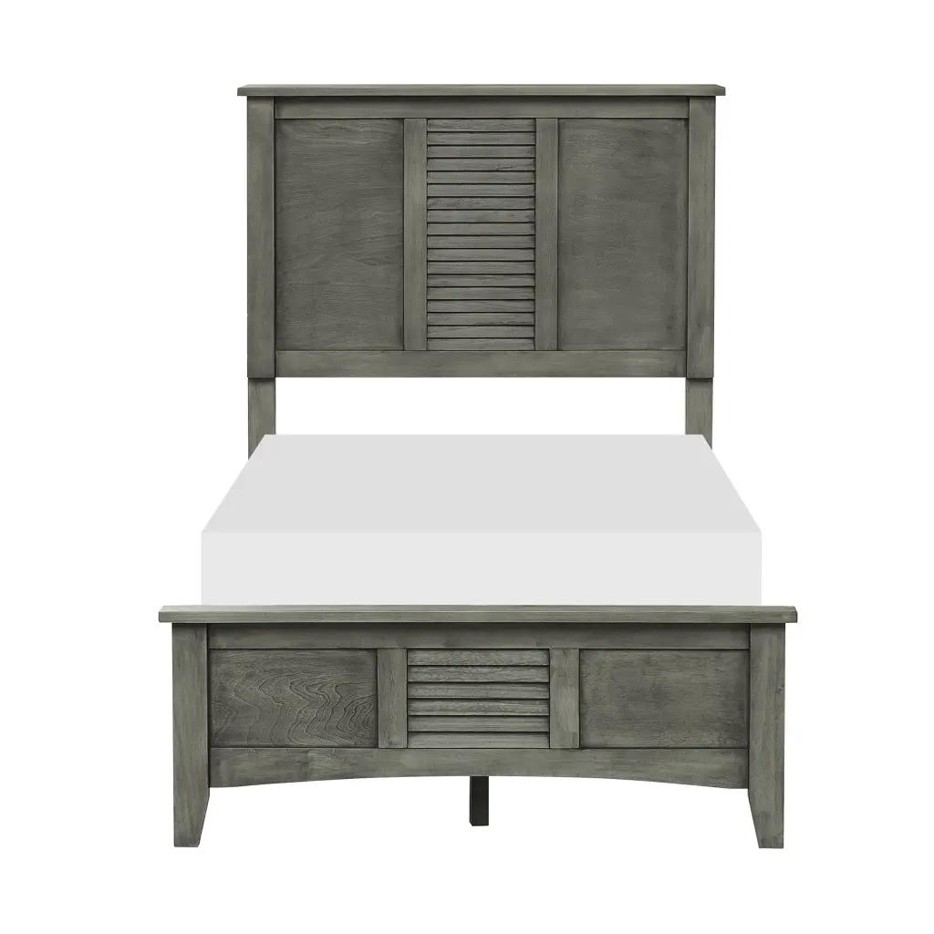 Cool Gray Finish Twin Size Bed Louvered Panel Headboard Footboard 1Pc kanepe