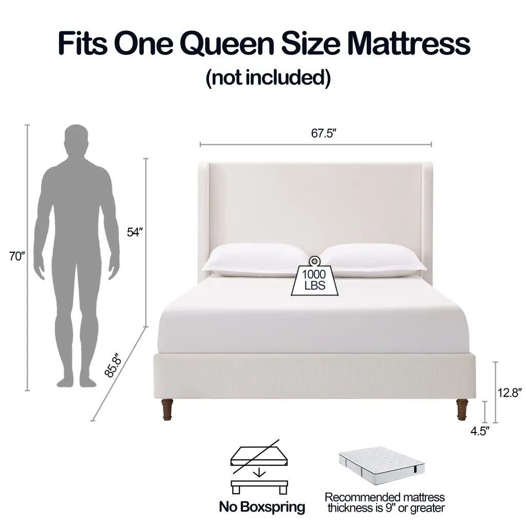 Harper Tall Upholstered Headboard Bed 54 Inch High Elegant Design house - home furniture