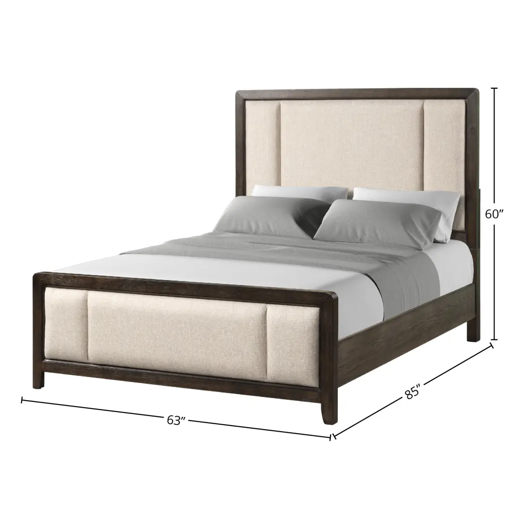 King Upholstered Headboard and Footboard Antique Brown Timber Finish Bedroom ihomefurnishings