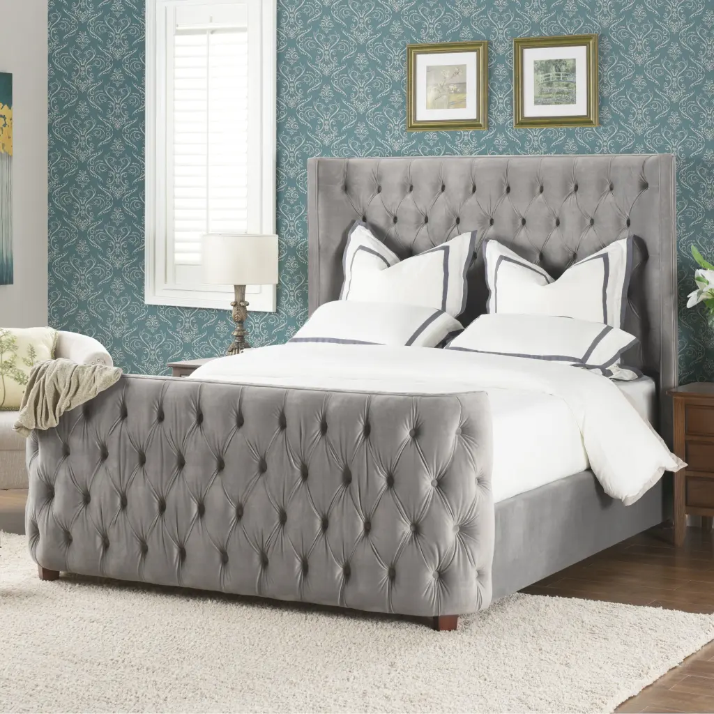 Brooklyn Queen Tufted Panel Bed Headboard And Footboard Set Opal Grey jennifer taylor home