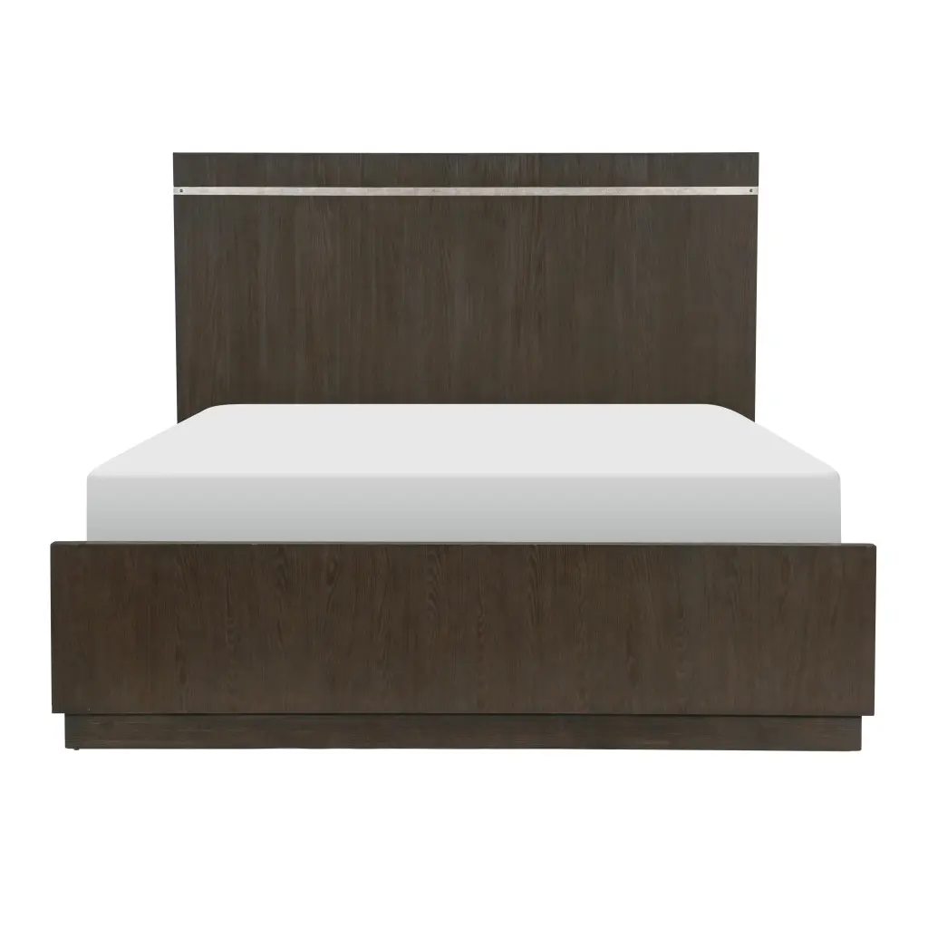 Dark Brown Queen Bed Panel Headboard Shiny Metal Finish kanepe