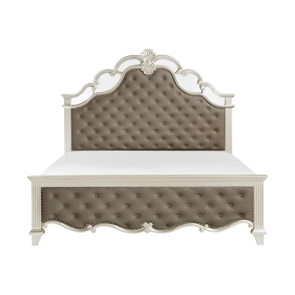 Glamorous Champagne Finish Queen Bed Button Tufted Upholstered Headboard kanepe