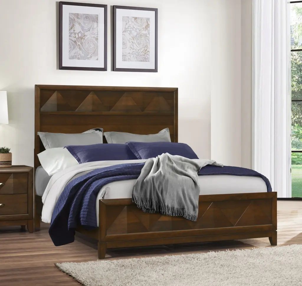 Modern Queen Bed Headboard Walnut Finish Decorative Design Bedroom kanepe