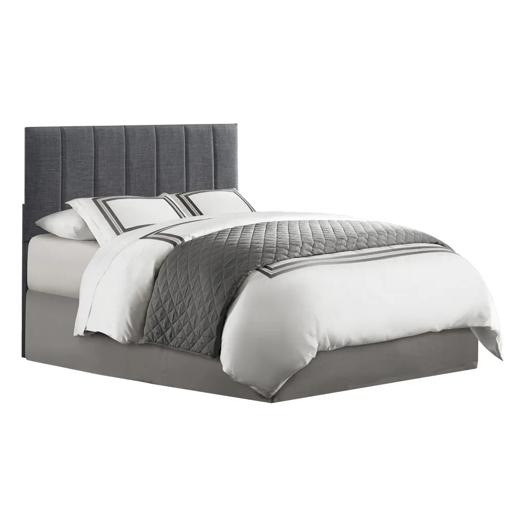 Queen Full Size Headboard Gray Upholstered Padded Vertical Channel Design kanepe
