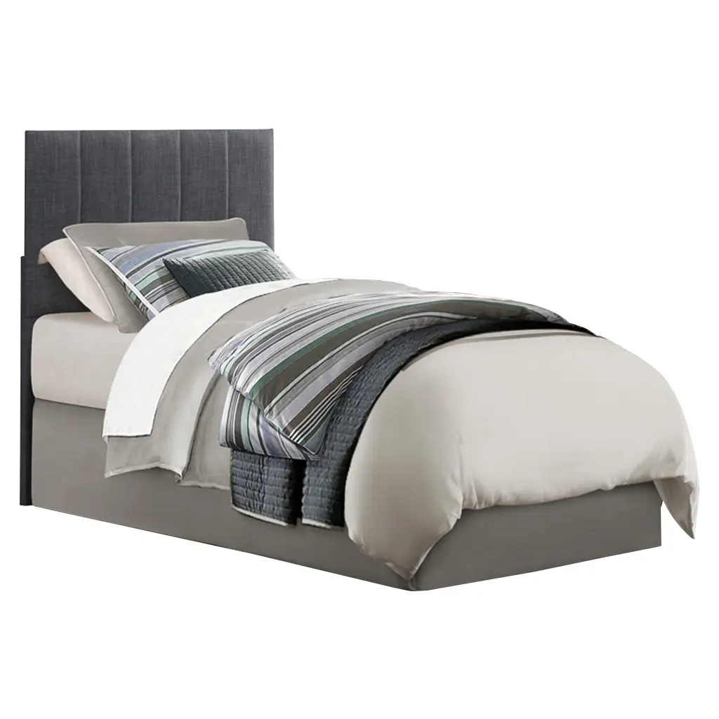Twin Headboard Gray Fabric Upholstery and Vertical Channel Tufting kanepe