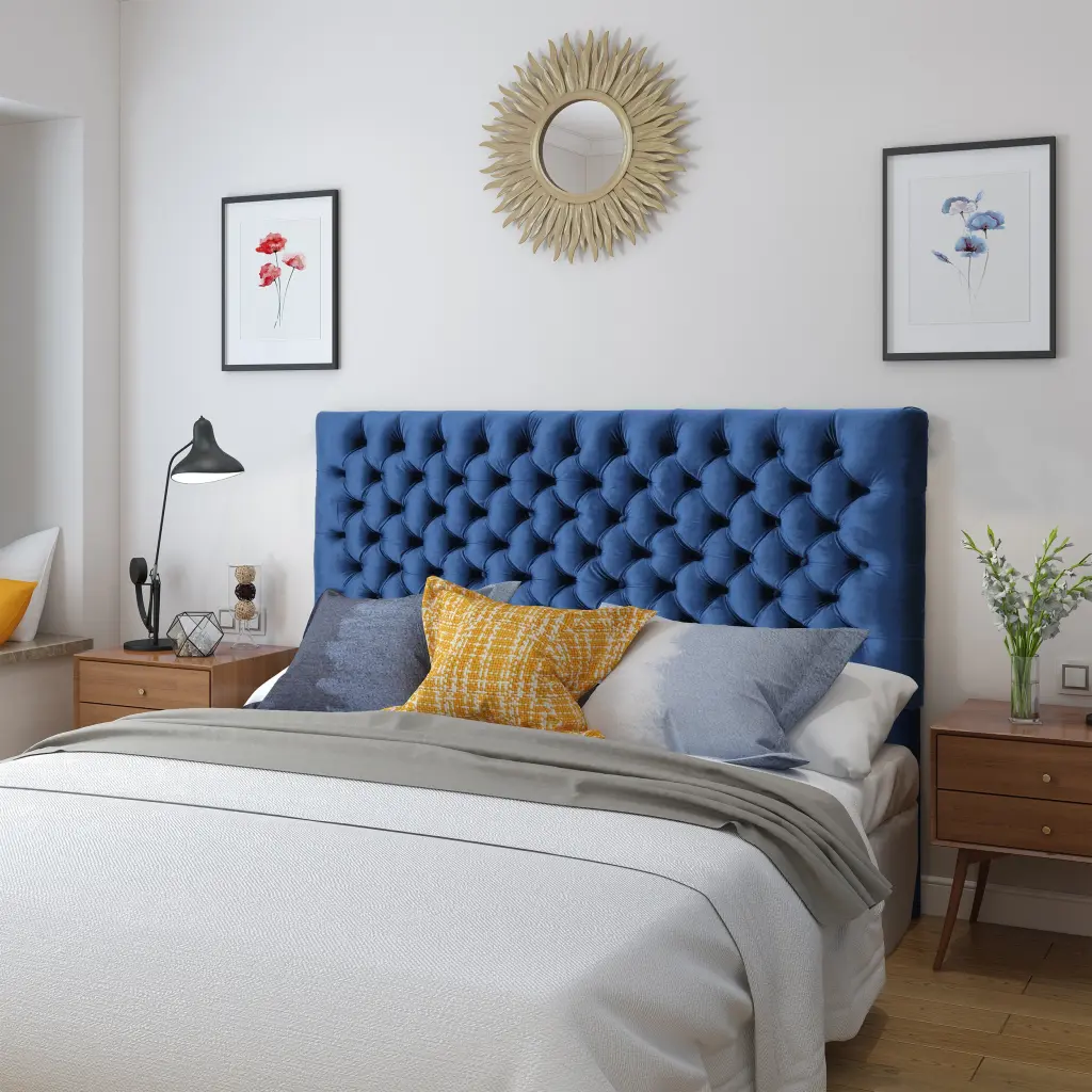 Bierman Queen Size Navy Blue Velvet Headboard nh-sunfay
