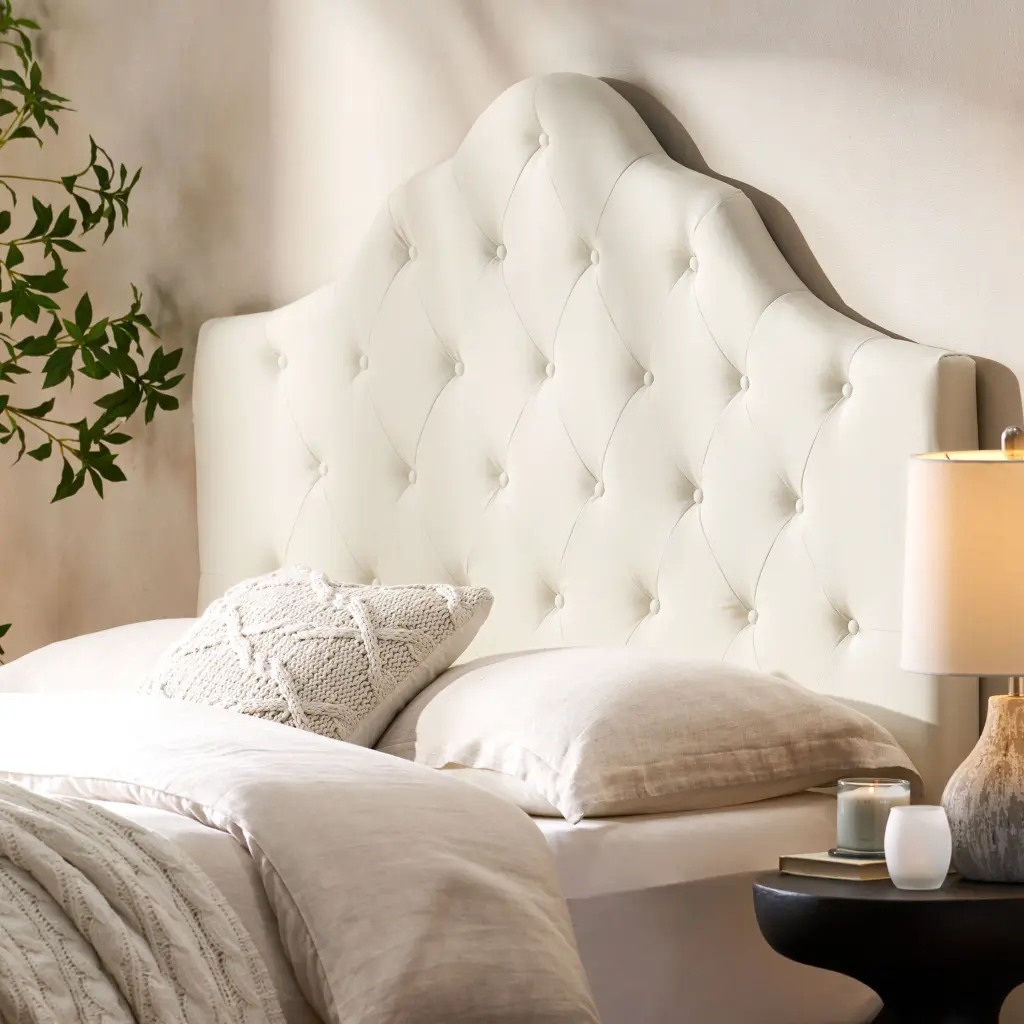 Queen & Full Sized Headboard Ivory Fabric Upholstered Bed Frame nh-sunfay