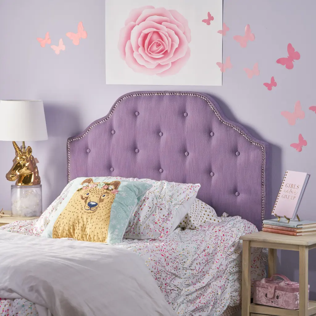 Twin Size Headboard Light Purple Upholstered Bed Frame nh-sunfay