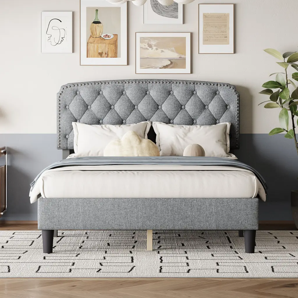 Full Size Customizable Upholstered Headboard Linen Fabric Button Tufted sarkozy