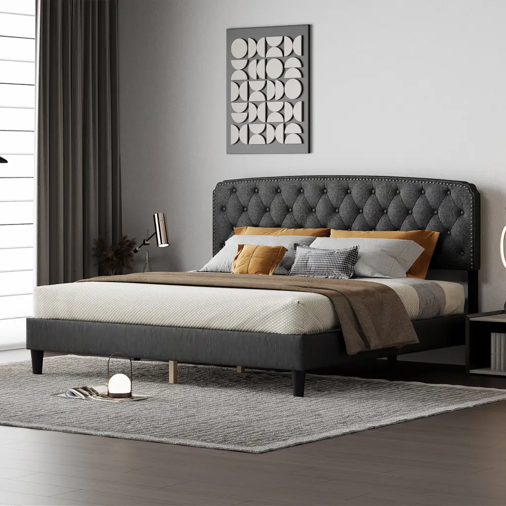 King Customizable Headboard Fine Linen Upholstery and Button Tufting sarkozy