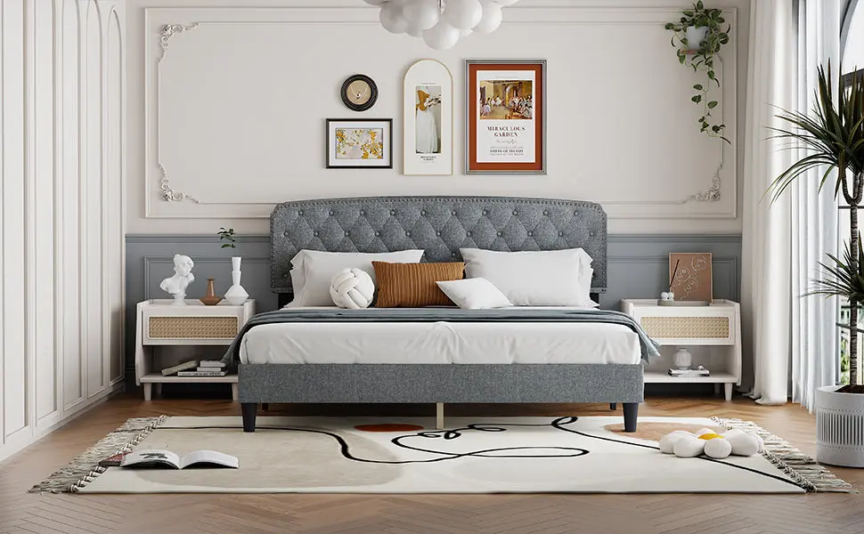 King Dimensions Customizable Headboard Fine Linen Upholstery And Button Tufting sarkozy