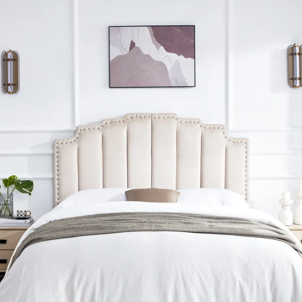 Mid Century Velvet Upholstered Tufted King Size Headboard Bed xichen indoor furniture co.- ltd