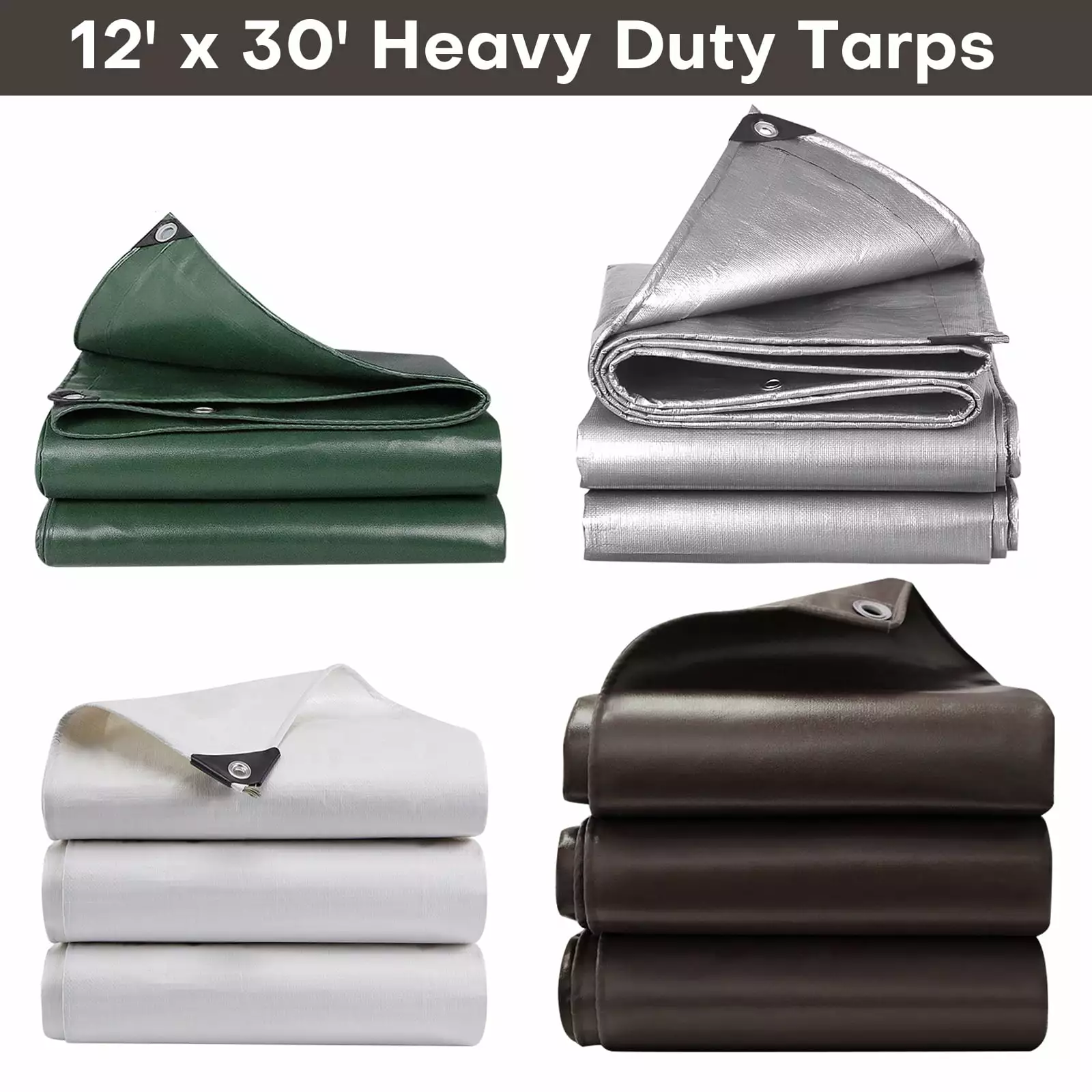 Autoez 12'x 30' Heavy Duty Tarp 16mil Extra Thick Multipurpose Protective Cover All Weather Proof