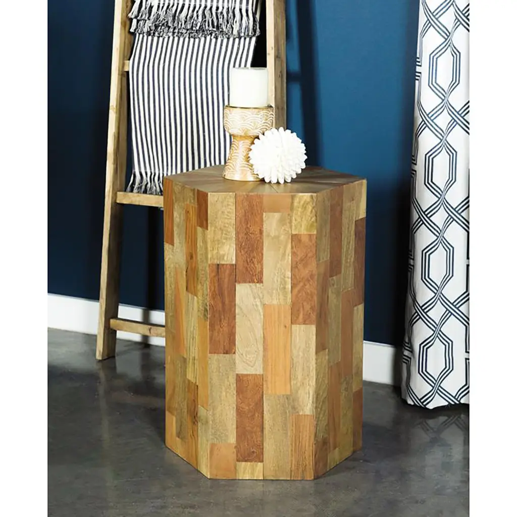 Natural Hexagon Influence Accent Table Brown Contemporary Living Space furniture max