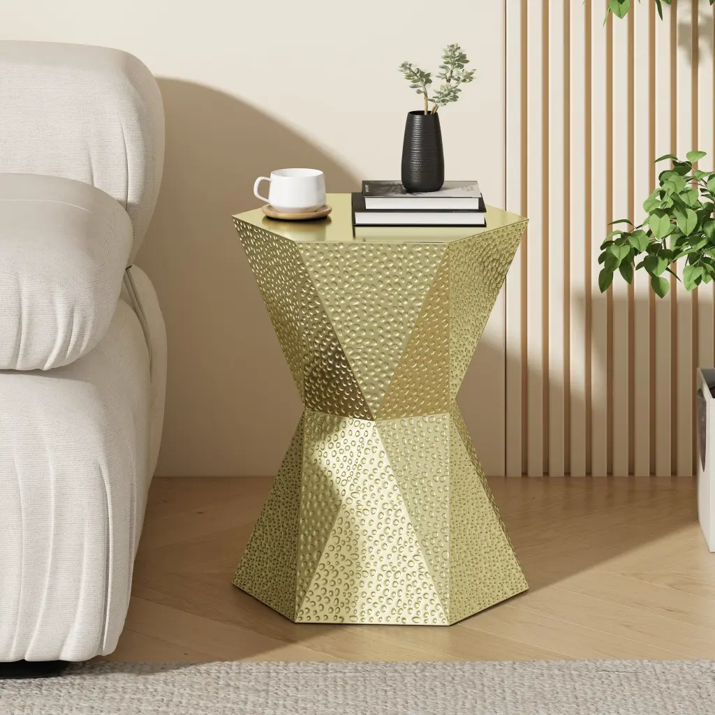 Hexagon Side Table Precious Metal Metallic Modern Accent Table nh-cloudhouse