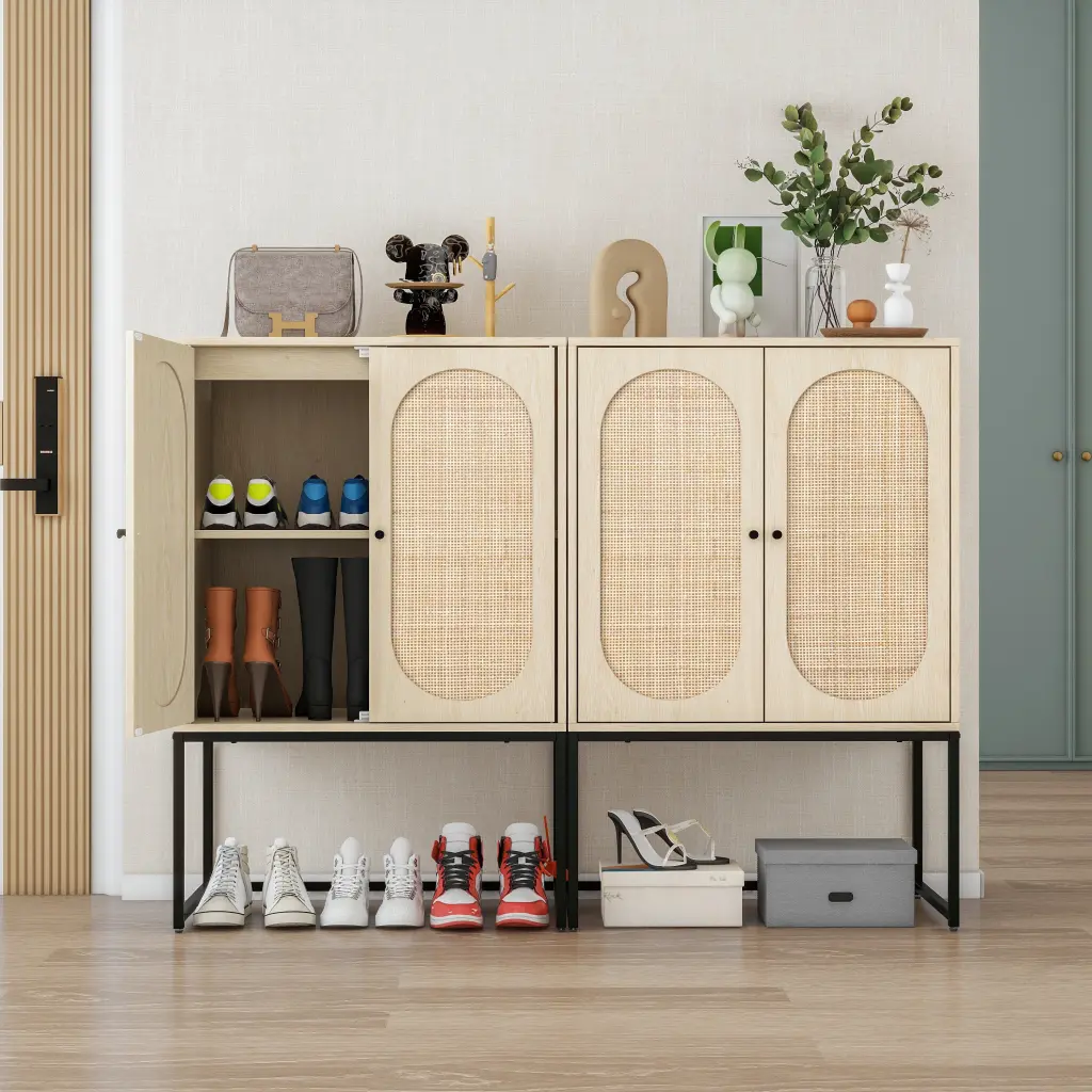 Set 2 Allen 2 Door High Cabinet Rattan Adjustable Shelf Storage milestone homelife