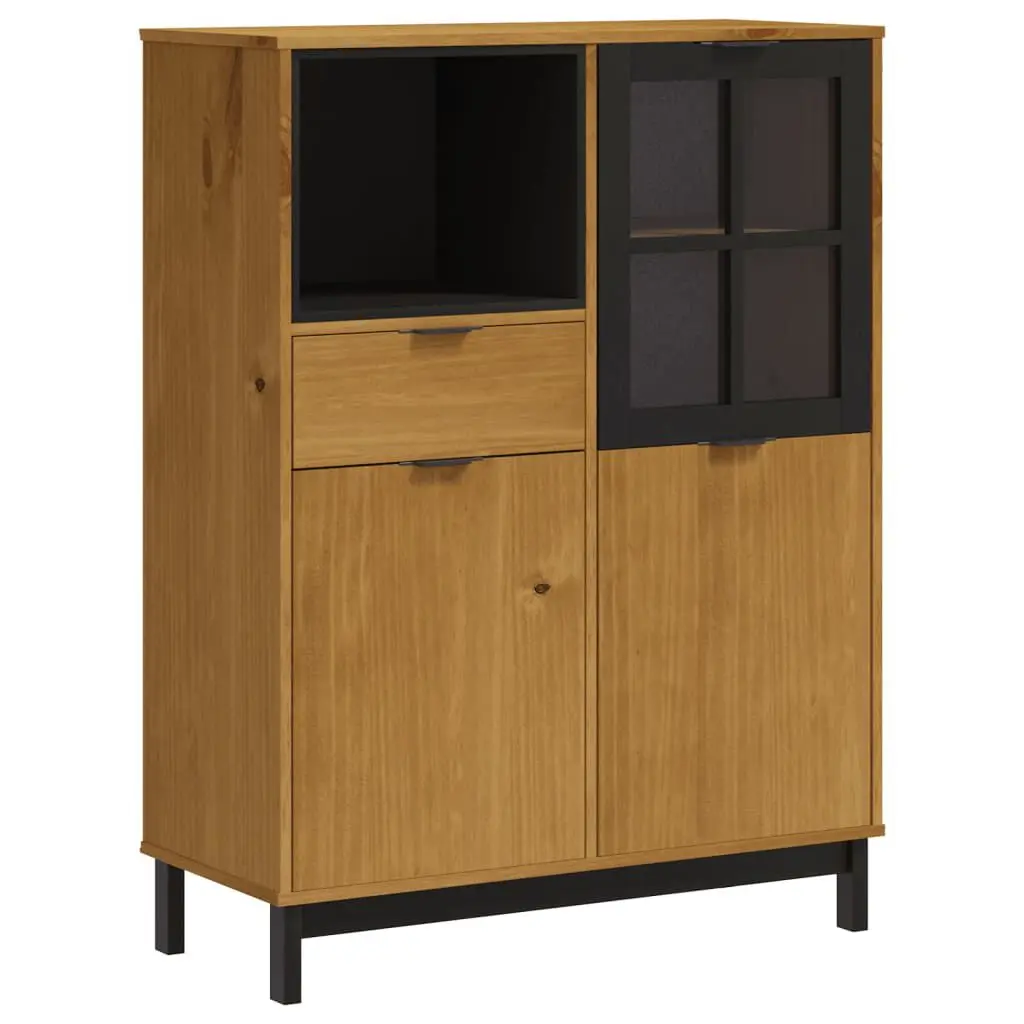 Highboard Glass Door FLAM 36.2x15.7x48.2 Inches Solid Wood Pine
