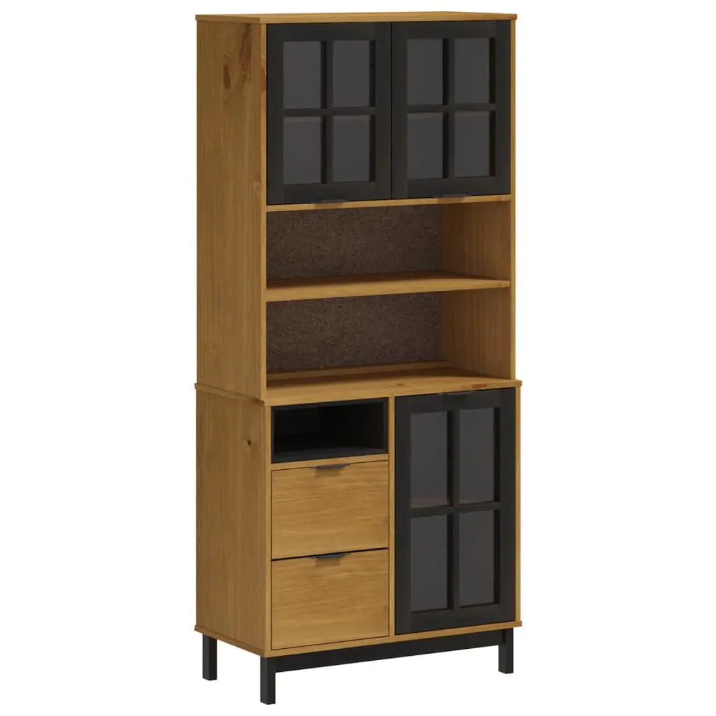 Highboard Glass Doors FLAM 31.5x15.7x70.9 Inch Solid Wood Pine - Modern Storage Cabinet