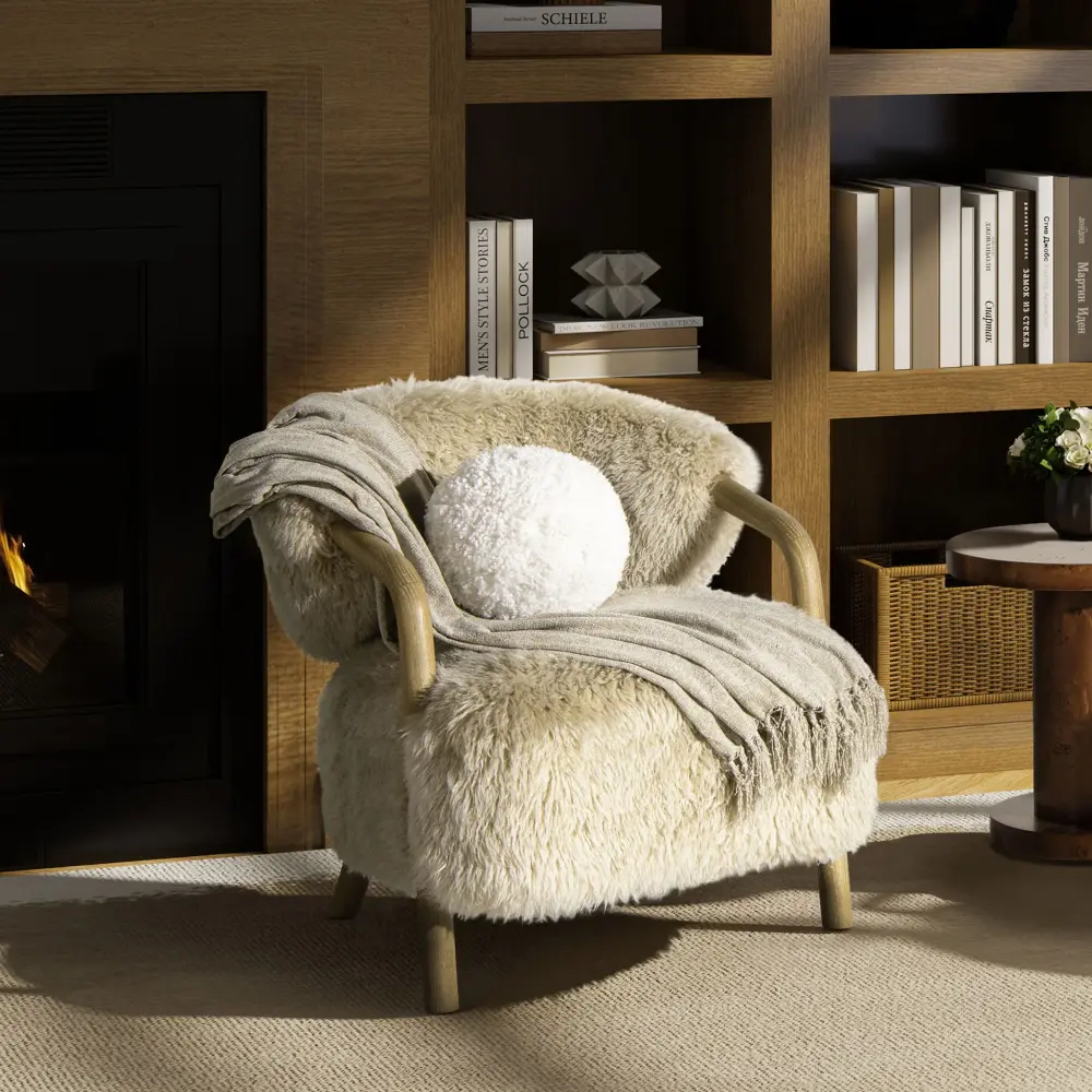 Ayla - Round Sphere Accent Ball Throw Pillow - Curly Pearl