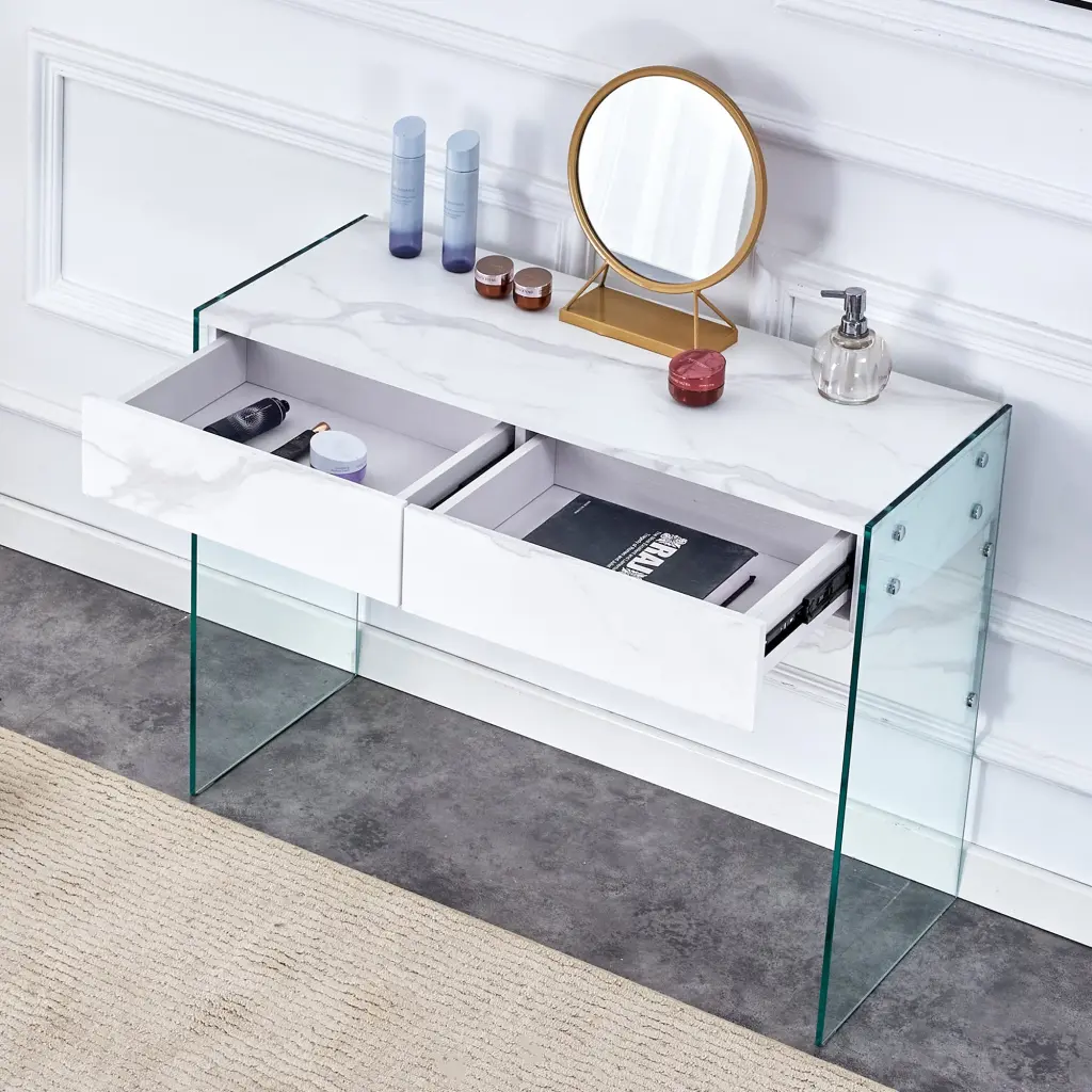 White Minimalist MDF Dresser and Desk Set Modern Home Office droom w-1151
