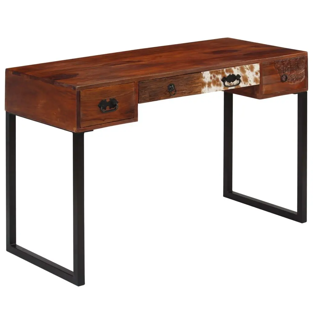 Solid Sheesham Wood Desk Real Leather Top 46.1x19.7x29.9 Inches