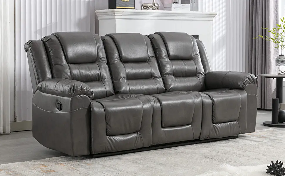 3 Seater Home Theater Recliner Manual Recliner Chair LED Light Living Room rnb