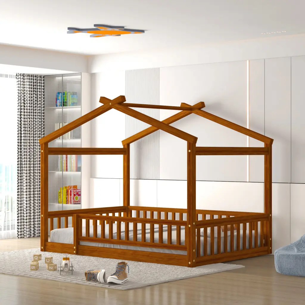 Full Size Wood House Bed Frame Fence Kids Teens And Girls lucky furniture