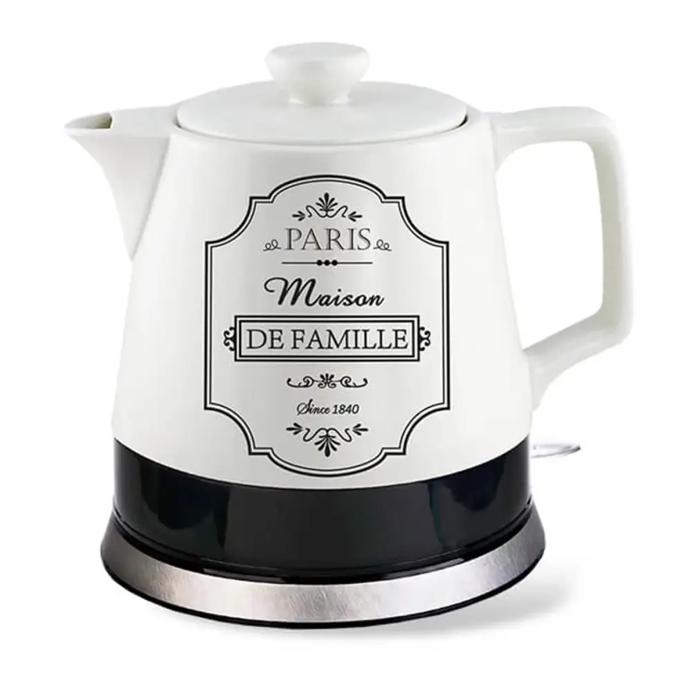 Decorative Electric Earthenware Kettle 1L Maison de Famille Auto Shut Off Overheating Protection 1000W Biodegradable