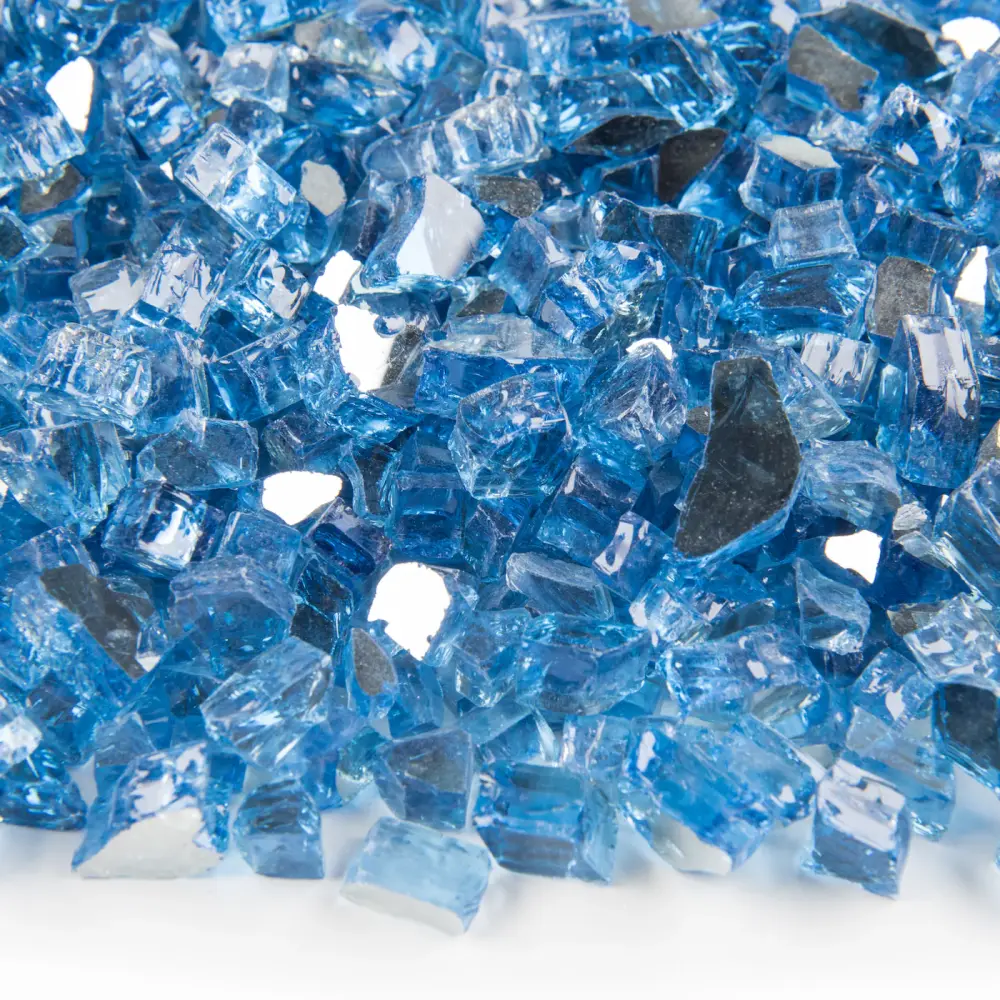 Vibrant Luster 1/2" Pacific Ocean Azure Medium Pound - Tempered Reflective Fire Glass Rock Fireplace and Fire Pit